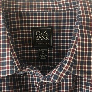 Jos. A. Bank Men's Checkered Shirt - Navy and Burgundy